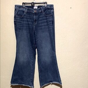 Lane Bryant Jeans 22 Blue Stretchy Raw Hem Mid Rise Flare Signature Fit 5-Pocket